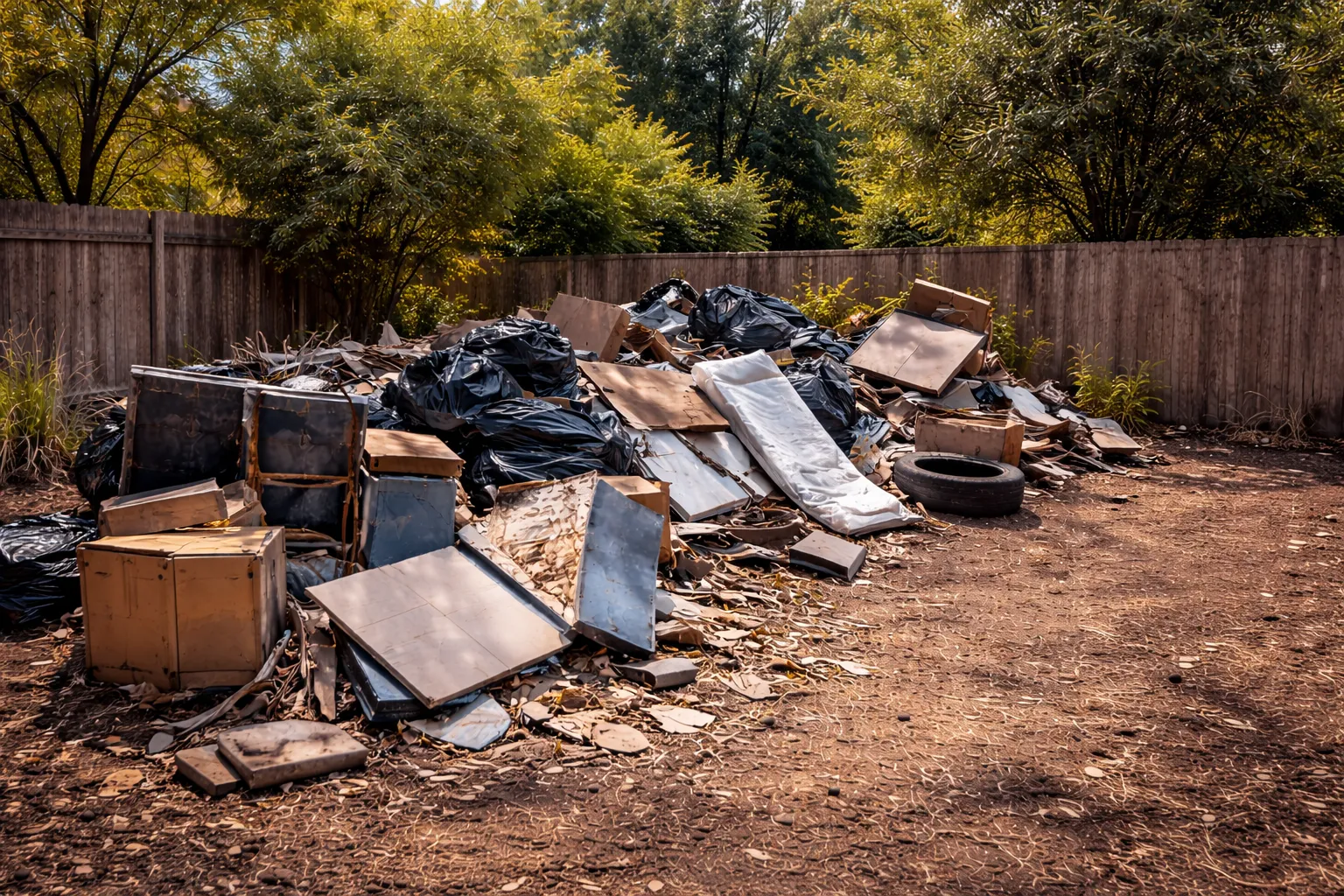 Cluttered backyard before hauling service