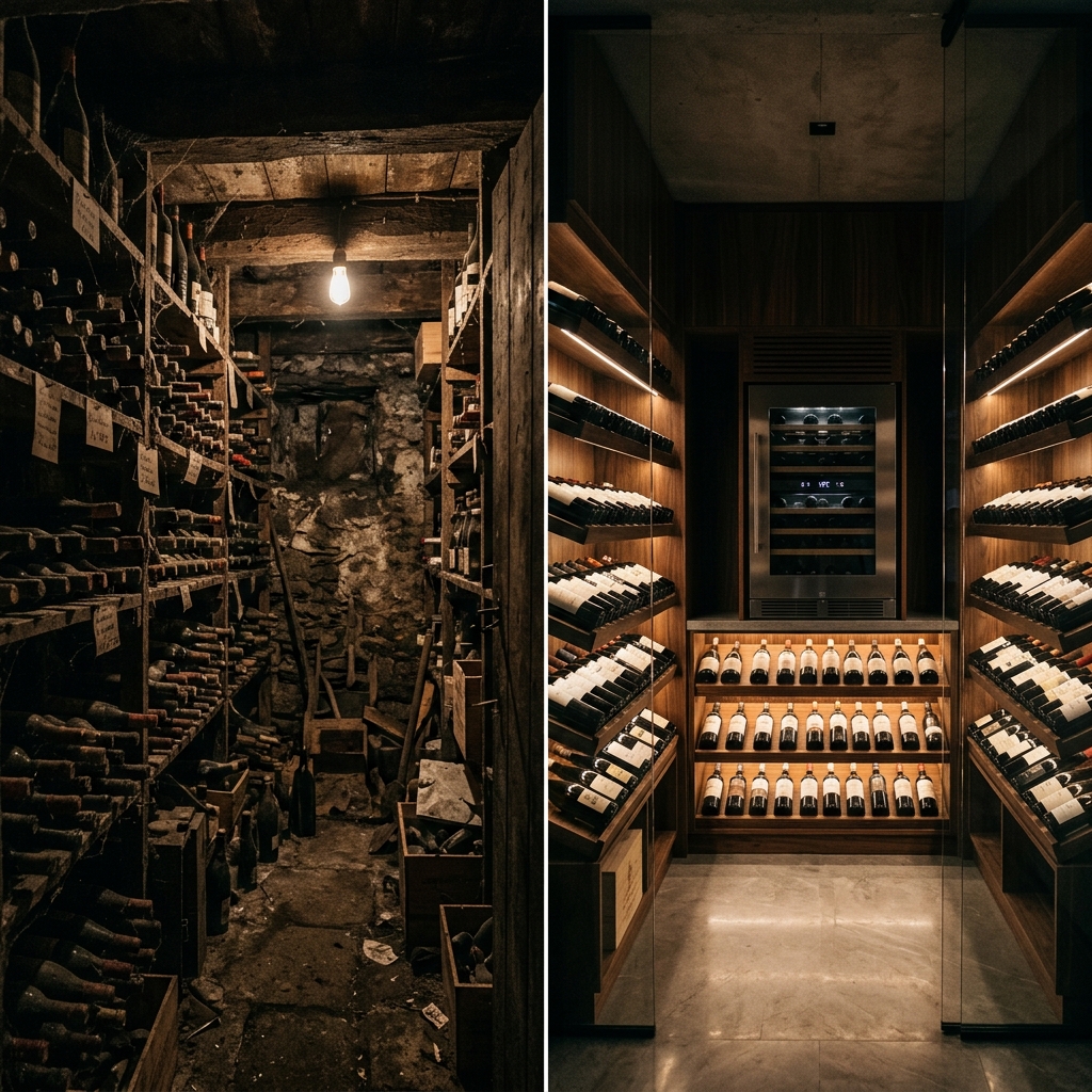 Before and after wine cellar cooling installation by VA Wine Cooling